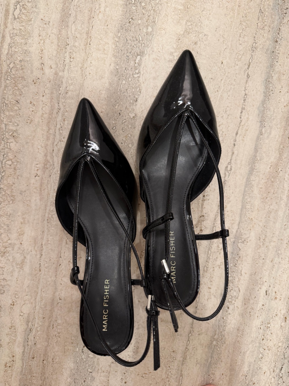Marc Fisher Black Patent Pointed Slingback Heels